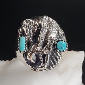 Men's Designer Jewelry Solid Sterling Silver 925 Ring Genuine Turquoise